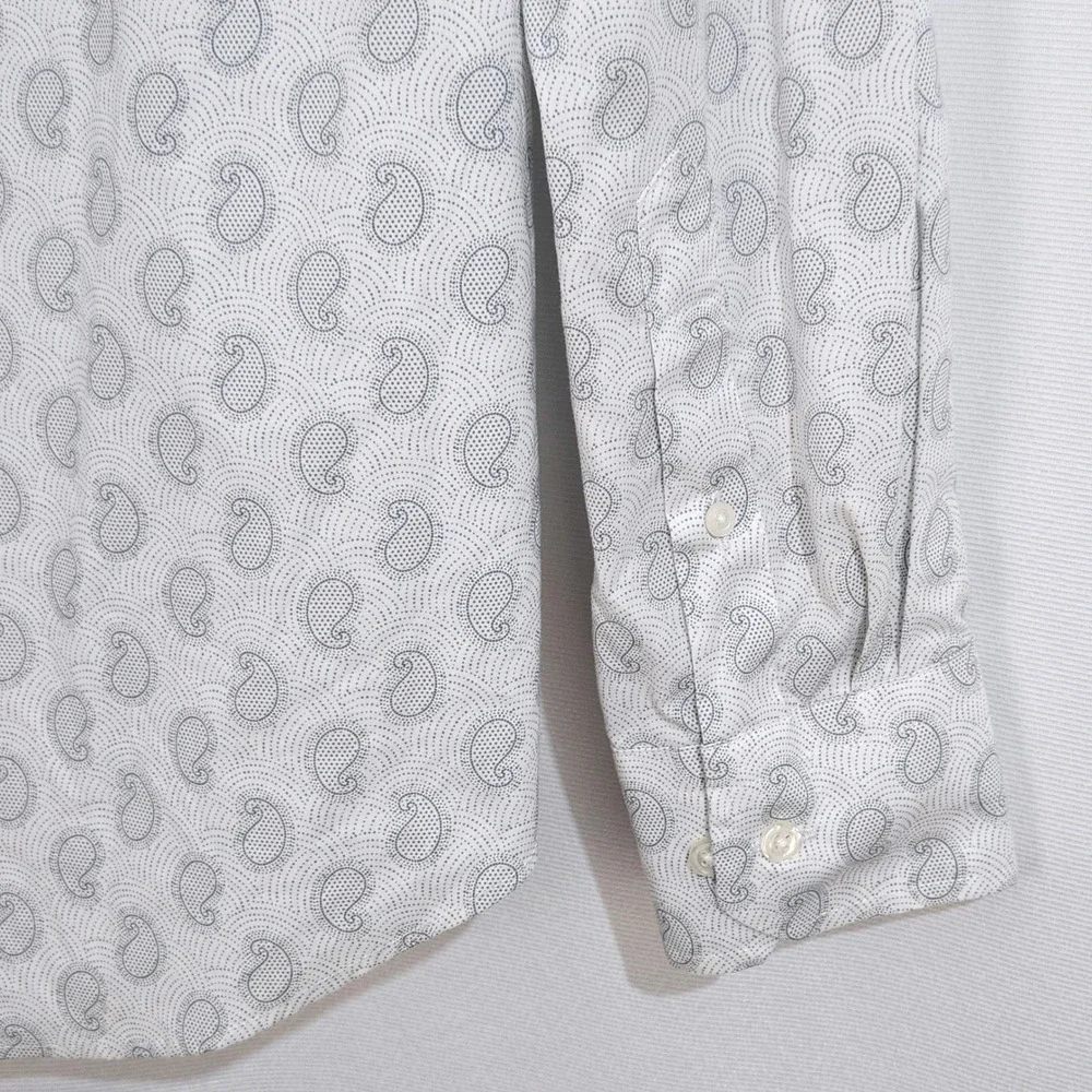 Egara Modern Fit Stretch Non Iron Button Down Shirt Mens Large White Paisley
